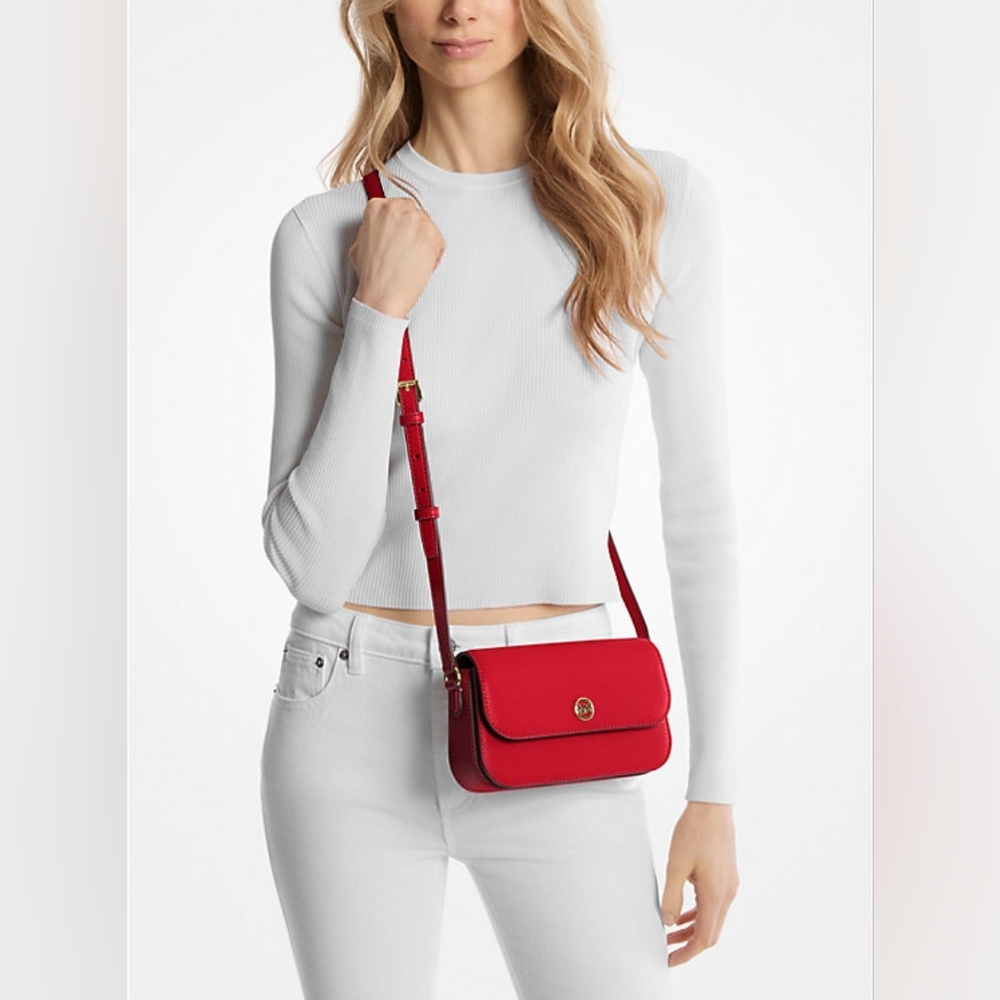 MICHAEL KORS - Jet Set Travel Small Flap Pebbled Leather Crossbody Bag RED - Picture 6 of 7